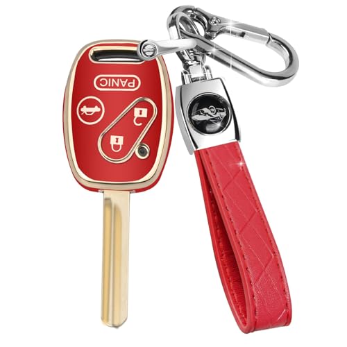 MILD EAST for Honda Key Fob Cover with Keychain Car Key Case Shell Protector for Honda Accord 2003-2012 | Civic 2006-2013 | Pilot 2005-2015 CRV CRZ Fit Odyssey 4 Buttons Smart Remote Control Red