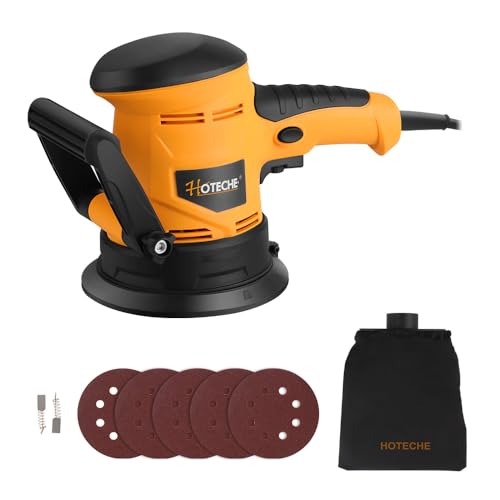 Hoteche 125mm Rotary Sander 450W Sander with 5Pcs Sanding paper Adjustable Speed with Dust Bag
