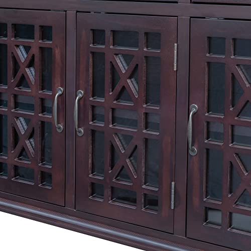 Knocbel Modern Buffet Sideboard Storage Cabinet With 3 Glass Doors, 3 Drawers And Fixed Shelf, Entryway Hallway Foyer Console Table Cupboard Coffee Bar Cabinet With Iron Handles, Wine Red #TOP6