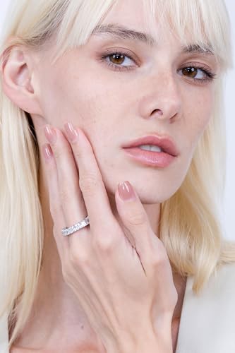 Hoops & Loops Sterling Silver Cubic Zirconia 4mm Princess-Cut Anniversary Eternity Band Ring2