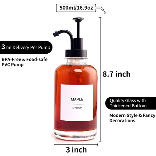 glass syrup pump bottle dispenser for coffee bar accessories with 84 labels set of 2 169 oz matte black