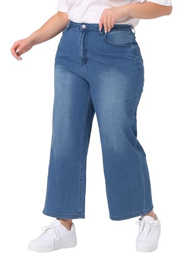 Agnes Orinda Plus Size Jeans for Women Stretchy Washed Button Wide Leg Jeans Palazzo Pants2