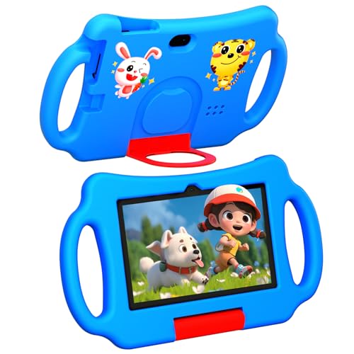 Vyrolina Kids Tablet 7 Inch 4GB RAM 32GB Memory, Lightweight Shockproof Case,Long Battery Life, Parental Control, WiFi Dual Camera for Kids Ages 3-7, Nice Present Gift (Blue)