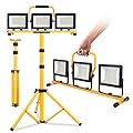22000 Lumen Work Lights with Stand, 3 Adjustable Head LED Work Light, with Adjustable and Foldable Tripod Stand, Waterproof Lamp with Individual Switch with 6500 Kelvin Color ?3head Yellow?