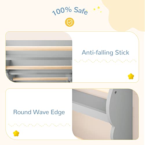 Curipeer Kids Bookshelf, 3-Tier Kids Wall Mounted Bookshelf Organizer For Kids, Wave Display Bookshelf And Bookcase, Open Book Shelf In Nursery, Bedroom, Baby's Room, Gray #TOP5