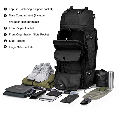 Mardingtop 75L Molle Hiking Internal Frame Backpacks with Rain Cover for Camping,Backpacking,Travelling(Black)