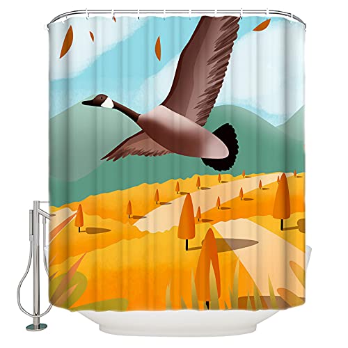 Teamery Shower Curtain, 60 X 72 Inches Shower Curtain Liner, Autumn-Red Trees And Geese Shower Curtains For Bathroom, Shower Stall & Bathtubs, Waterproof Polyester Fabric Shower Curtain Set #TOP3