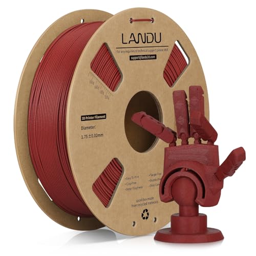 LANDU Carbon Fiber PLA Filament 1.75mm Red 1KG, PLA-CF Strong 3D Printer Filament Dimensional Accuracy +/- 0.02mm, 1kg Cardboard Spool(2.2lbs) Fits for Most FFF 3D Printers