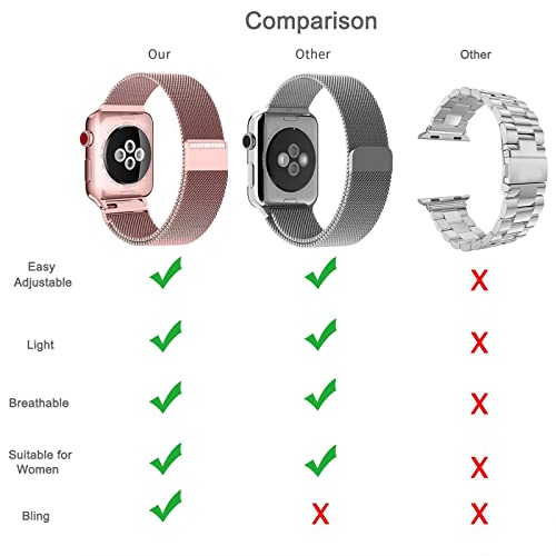 Magnetic Metal Band Compatible With Apple Watch Bands 38/40/41/42/44/45Mm,Stainless Steel Men Women Diamond Charms Closure Mesh Milanese Loop Strap Compatible For Iwatch Series Se/7/6/5/4/3/2/1 #TOP2