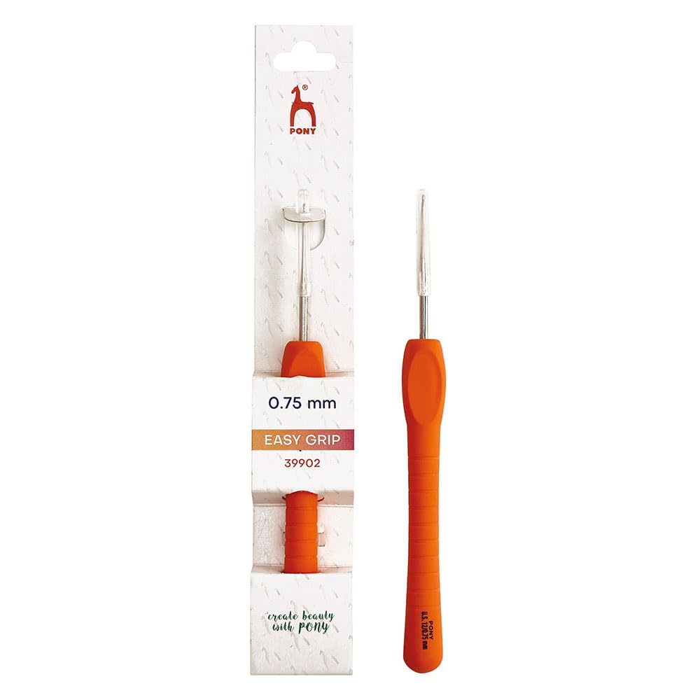 Pony Easy Grip Steel Crochet Hook with Flat Finger/Thumb Rest - 0.75mm