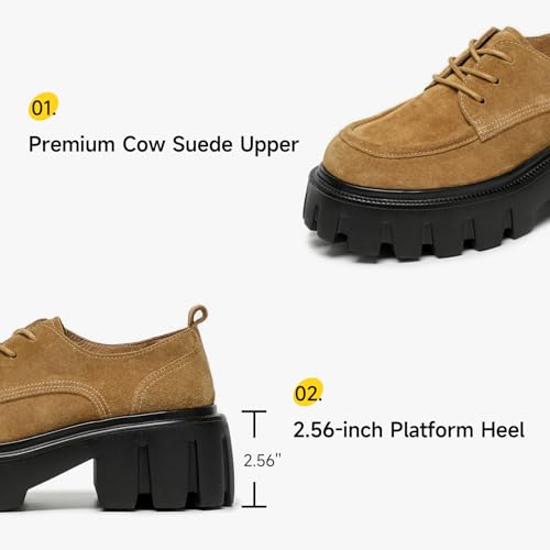 Image of BEAU TODAY Platform Oxfords for Women, Leather Chunky Lug Sole Dress Shoes | Genuine Cowhide Upper, Pigskin Lining, Lightweight Non-slip Foam Rubber Sole, Heel Pillow Design, Formal Office or Daily Wear