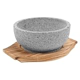ABOOFAN Küchen Essensschüssel 600ml aus Naturstein mit Holztablett Runde Koreanische Bibimbap Schale Warmhaltend und Offenflammentauglich für Kochszenarien