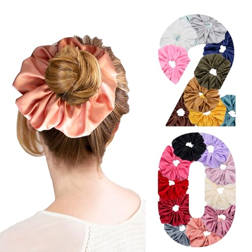 Simnice 20 Colors Oversize Satin Scrunchies - Hair Elastic Silk Scrunchies