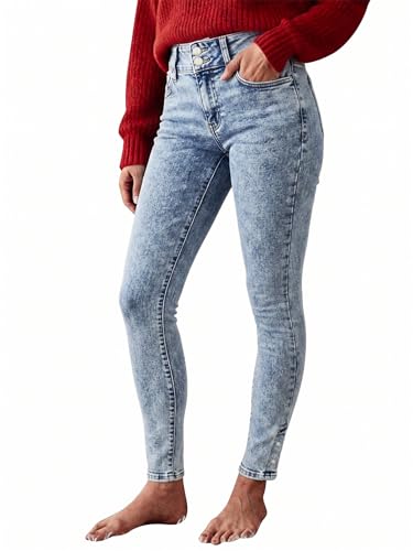 Image of Flamingals High Waist Women's Skinny Jeans Butt Lifting Slim Fit Casual Wash Stretchy Skinny Leg Double Button Denim Pants
