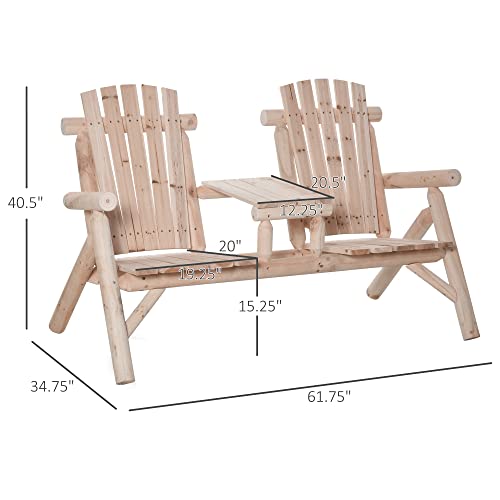 Outsunny Wooden Adirondack Chairs, Outdoor Double Seat Bench With Center Table For Patio, Backyard, Deck, Fire Pit, Natural #TOP2