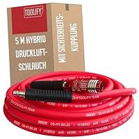 TOOLIFY® Druckluftschlauch 5 m mit Sicherheitskupplung für Kompressor | Pneumatik-Schlauch | Gummi/PVC Mischung flexibel bis -10 °C | knickfest | ölbeständig | gewebeverstärkt | max 20 bar