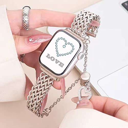 Kagerbends Women Starlight 38/40/41Mm Smartwatch Bands Compatible With Apple Watch Band Girl Stainless Steel Braided Lovely Chain Dressy Wristbands For Iwatch Series Se 8 7 6 5 4 3 2 1 Gift For Women #TOP2