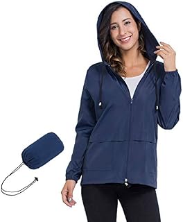 JTANIB Women's Lightweight Packable Waterproof Hooded Rain Jacket S-XXL Navy Blue