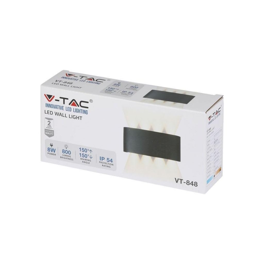 LEDLUX LD8619 Applique Led Da Parete 8W 8X1W Carcassa NERA Doppio Illuminazione Up-Down e Indiretto Con Angolo Luce 150 Gradi IP54 Interno Esterno (Bianco Caldo 3000K) (Bianco Neutro 4000K)