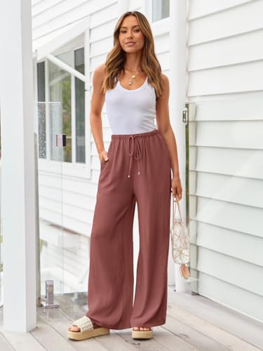 Image of LILLUSORY Women's Linen Summer Palazzo Pants Flowy Wide Leg Beach Pants with Pockets