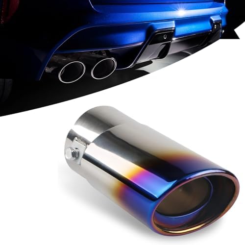 UGSHY 1 PC Car Tail Throat Exhaust Pipe, 5.5In x 2.5In Metal Vehicle Modification Muffler Tailpipe, Universal Durable Straight Automotive Tail Pipe Accessories for Truck SUV (Baked Blue)