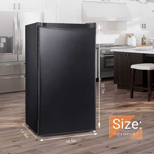 DSF Mini Fridge with Freezer 3.2 cu.ft Super Quiet(Holds 120 cans), Reversible Door and Thermostat Adjustable for Dorm, Playroom, Apartment, Black (MPBFR321)