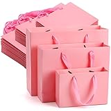 Lyellfe 30 Pack Pink Gift Bags, Heavy Duty Kraft Paper Bags with Handle Bulk, Recycled Water-proof Shopping Bags, Assoorted Merchandise Retail Bags for Birthday, Wedding, Party, S, M, L