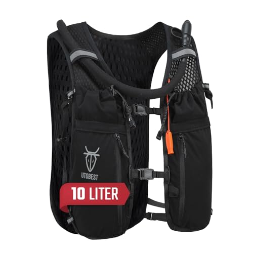 UTOBEST Trinkweste, 10 l Laufrucksack, multifunktionale Aufbewahrung, Lauf-Trinkweste mit 2 l Hydration, verstellbare Laufwasserweste für Trailrunning, Marathon, Rennen, Joggen, Radfahren, SM