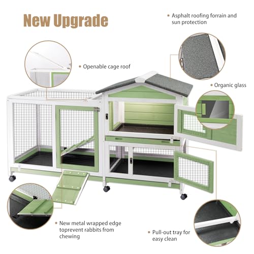 image for Ketive Rabbit Hutch Indoor Outdoor Two Story Bunny Hutch with Wheels G
