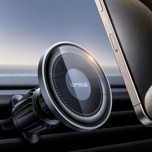 Lamicall Handyhalterung Auto für MagSafe Autohalterung Handyhalter Magnet | [HD-Glas-Platte] Stark Magnetische Lüftung KFZ Handy Halterung Auto für iPhone 18 17 16 15 14 13 Pro Max
