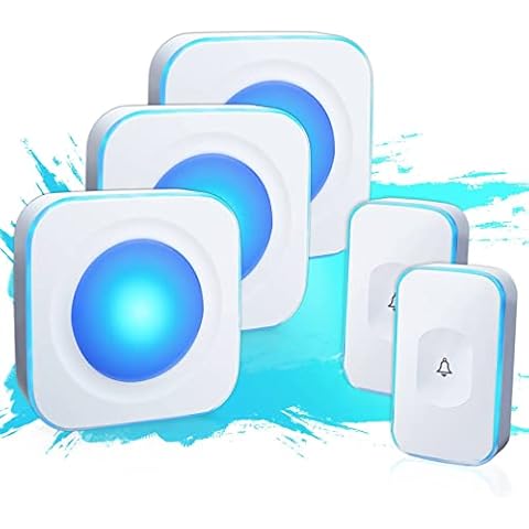 Wireless Doorbells for Home Hearing Impaired Doorbell 2 Buttons & 3 Receivers Flashing Light Wireless Doorbell for Office Classroom Bedroom 1200Ft 36 Ringtones 4 Volume JSIEEM(White) Cover