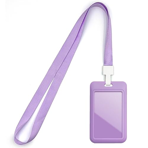 Lanyardio Porta-crachá de identificação com cordão roxo com porta-cartão de identificação transparen