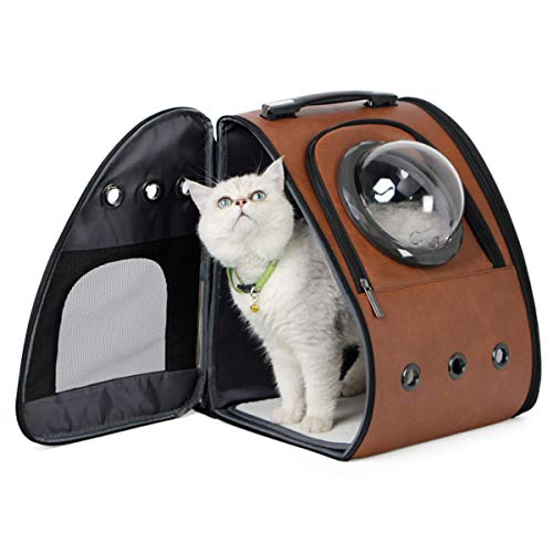Halinfer Large Cat Backpack, Cat Backpack Carrier For Xl Cat Up To 20Lbs, Fat Kitten And Small-Medium Puppy, Space Capsule Bubble Leather Travel Backpack For Hiking #TOP6