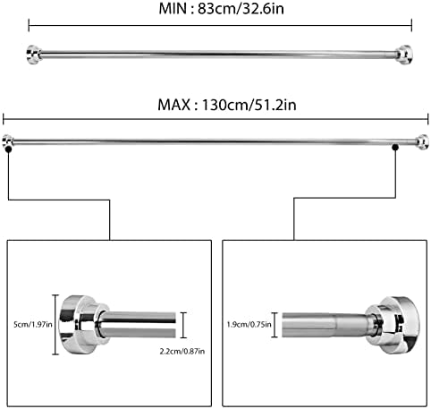 PetHot Tension Rod Telescopic Curtain Rail Extendable 83-130 cm Stainless Steel Shower Pole with no Drilling Net Curtain Rod Adjustable Hanging Rail for Bathroom Wardrobe Window