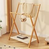 【仕様 材質】仕様：50×40×93cm/70×40×93cm 材質：天然竹のため、構造強度が高く、曲げに強く、耐湿性に優れ、割れや変形が少ない。暖かい雰囲気で室内との相性が良く、部屋をもっとおしゃれにします。 【頑丈で耐久性】X型構造、安定した三角構造、最大50kgの耐荷重。ハンガーの下には布製のポケットがあり、手帳やズボン、雑誌などの小物を収納できる。 【折りたたみ式】この物干しラックはわずか8cmに折りたたむことができ、狭い隙間にも置くことができる。使わないときはコンパクトに折りたためて、...