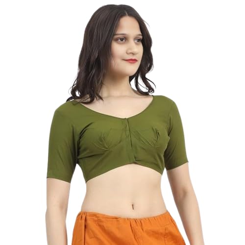 Women's Stitched Readymade 2by2 Plain Saree Wear Cotton Blouse, Regular Wear Blouse (Olive Green)-image-36