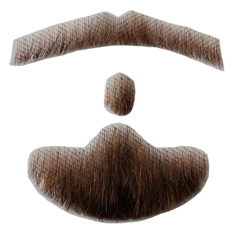 CliCling Human Hair Fake Beard, Face Beard and Mustache for Adults Men Suitable for Film Makeup Cosplay Party (Light Brown) Cover
