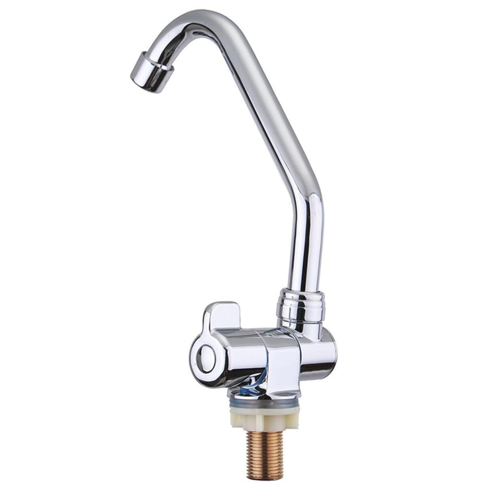 Rubinetto singolo per camper, in rame, girevole a 360°, pieghevole, con filettatura G1/2, per camper, yacht, barche, argento (225 x 175 mm)