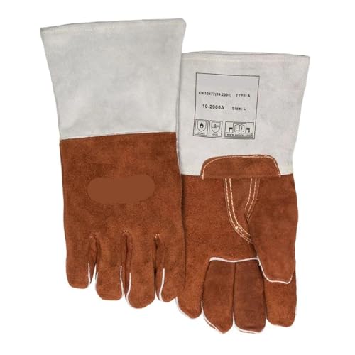 Gant de travail BBQ ignifuge, résistant à la chaleur 250 degrés, gants soudage sécurité en cuir vache fendu, soudeur 482F Fahrenheit(L)