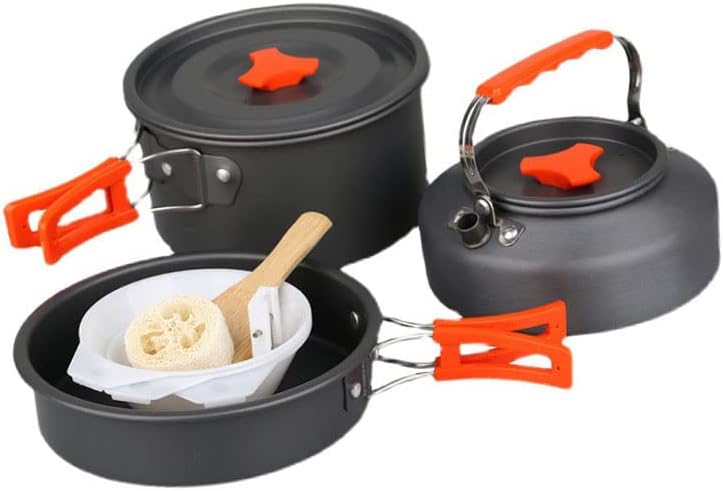 Camping Cookware, Camping Pot Set Non Stick Aluminum Alloy Folding Handle Light for Outdoor