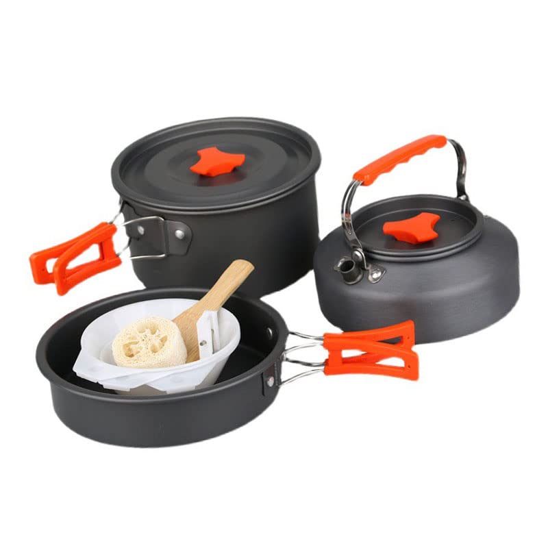 Camping Cookware, Camping Pot Set Non Stick Aluminum Alloy Folding Handle Light for Outdoor