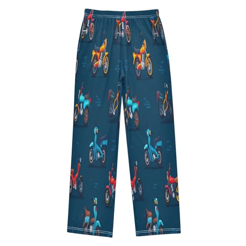 Blue Pattern Colorful Motorcycle Lounge Pajama Pants Soft PJ Bottoms for Sleepwear Ages 6-14 Years