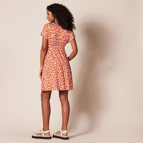 Amazon Essentials Vestido Cruzado (Disponible en Tallas Grandes) Mujer, Rojo Estampado Floral, L