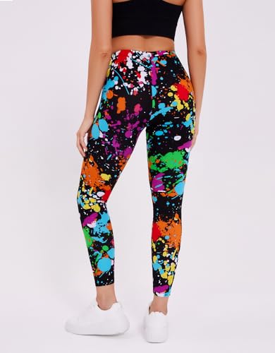 Image of sissycos Women's 80s Leggings Neon Artistic Splash Printed Buttery Soft Stretchy Pants