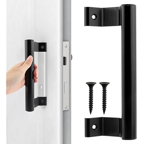 RVXlRDN 2 pcs Sliding Door Handle, Aluminum Alloy Sliding Glass Door Handle Cabinet Pulls with 4 Screw Fits 6.5inch Hole Spacing(Black) Cover