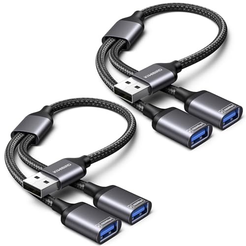 KiWiBiRD USB Splitter 1 zu 2, USB Doppelstecker Y Kabel 1 auf 2 Adapter (2 St&uuml;ck), Dual Port Erweiterung Ladekabel f&uuml;r Strom und Daten Mini HUB Kompatibel mit PC Laptop Mac PS5 Tastatur M&auml;use