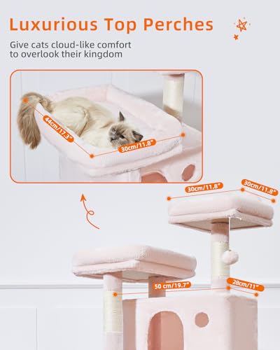 Image of Taoqimiao Cat Tree 57.5-Inch, Cat Tower for Indoor Cats Large Adult, Extra Large Cat Condo, 8 Sisal Scratching Posts, Metal Frame Cozy Hammock, Durable Scratch Board, 2 Top Perches, Jelly Pink MS026P