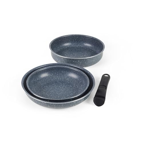 Russell Hobbs Smart Clip Ensemble de 3 Poêles – Poêles à Frire 22 & 26 cm, Sauté 24 cm, Manche Amovible Anti-Chaleur, Aluminium Pressé, Compatible...