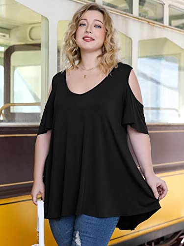 LARACE Plus Size Tunic Tops For Women V neck Short Sleeve T-shirt Cold Shoulder Loose Summer Tops Blouse3