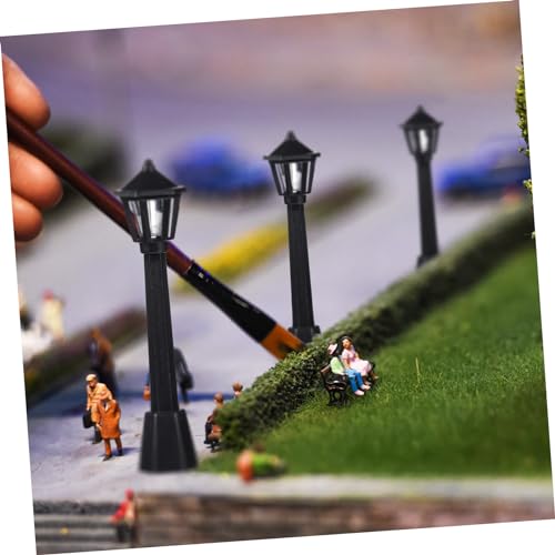 Abaodam 9 Peças Mini Trens Preto Decoração Miniaturas Acabamento Preto Poste De Luz Em Miniatura Pos